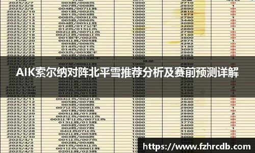 AIK索尔纳对阵北平雪推荐分析及赛前预测详解
